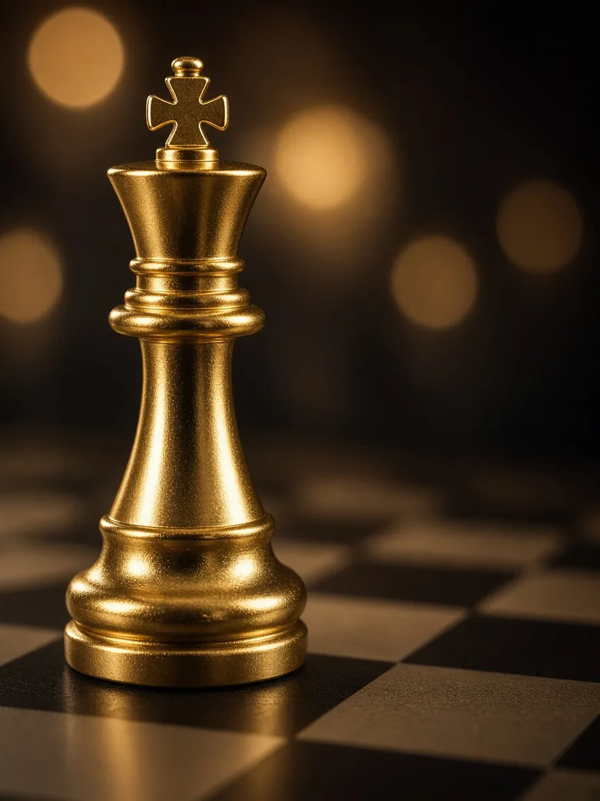 Illustrative photograph of a gold chess king. Not a documented academy event.